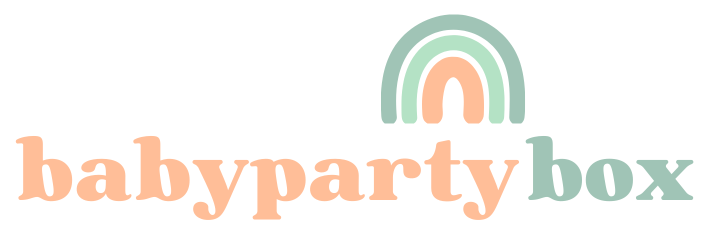 babypartybox Logo – Regenbogen-Illustration über dem Schriftzug babypartybox